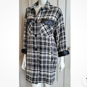 Zara Monochrome Tweed Jacket with Leather Details